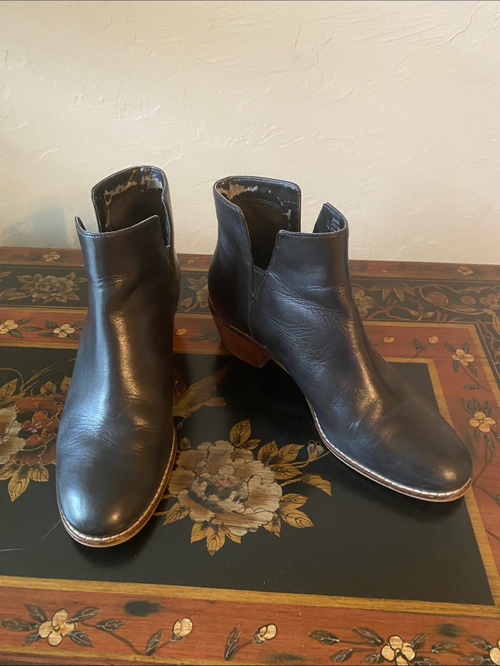 Cole Haan Black Leather Ankle Booties with Low Heel in Brown